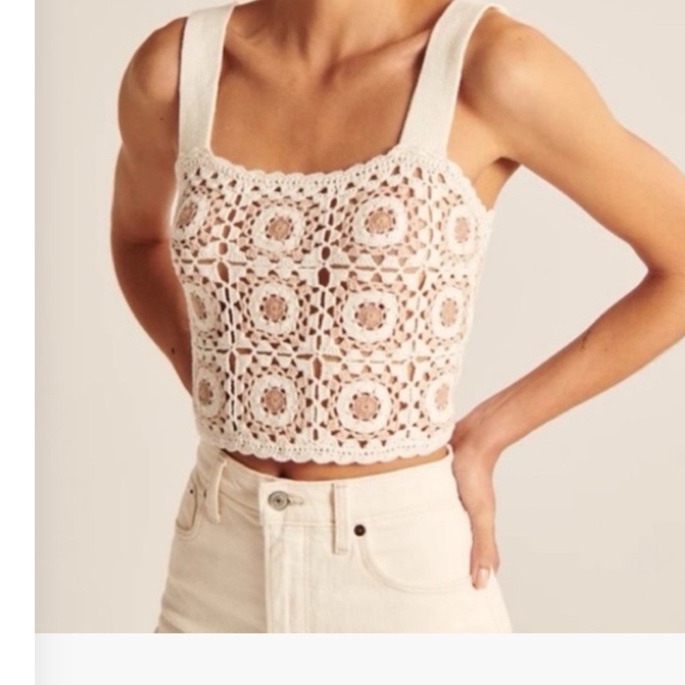 Abercrombie & Fitch Crochet Crop Top - Cream (PRICEDROP)